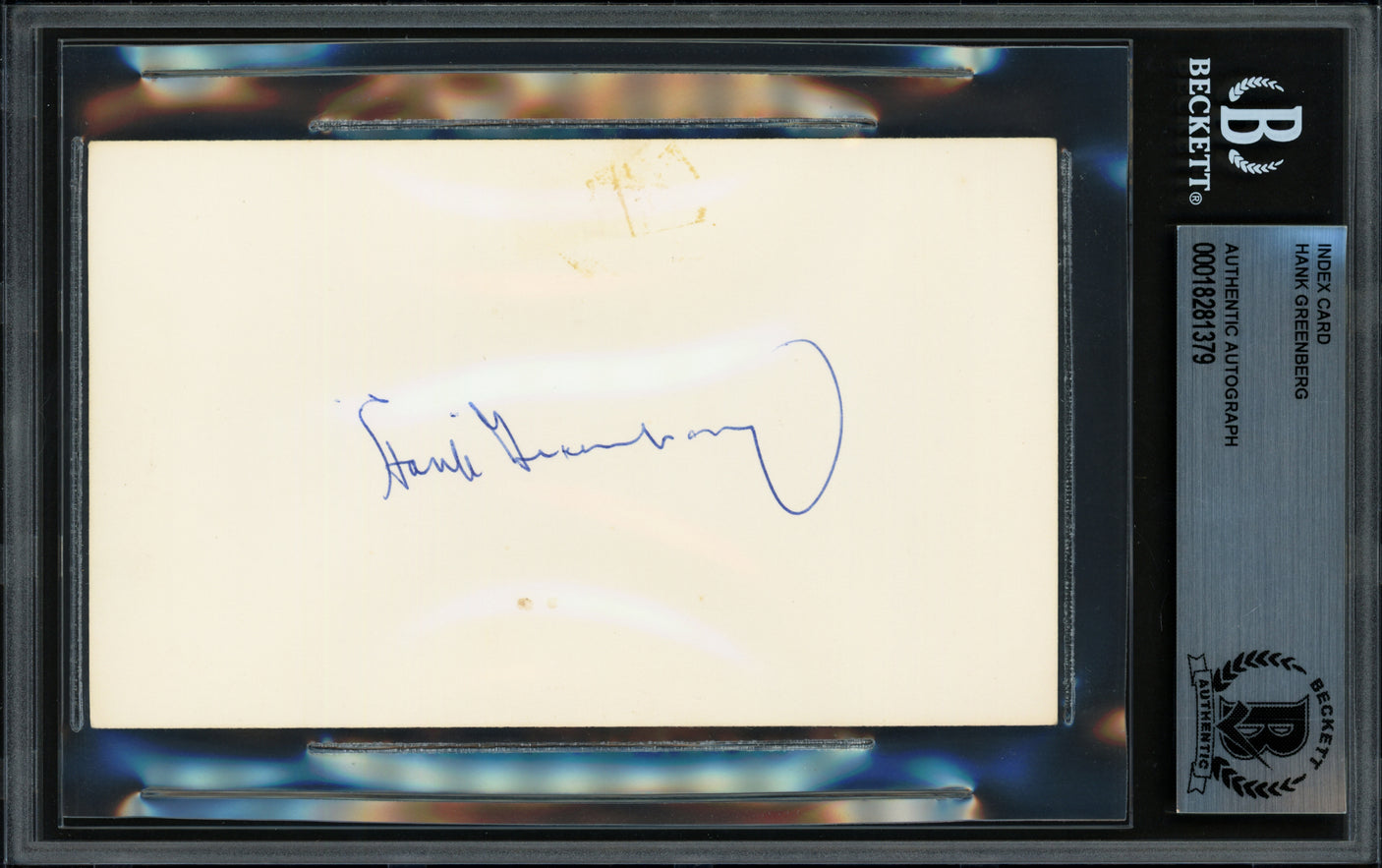 Hank Greenberg Autographed 3x5 Index Card Detroit Tigers Beckett BAS #18281379