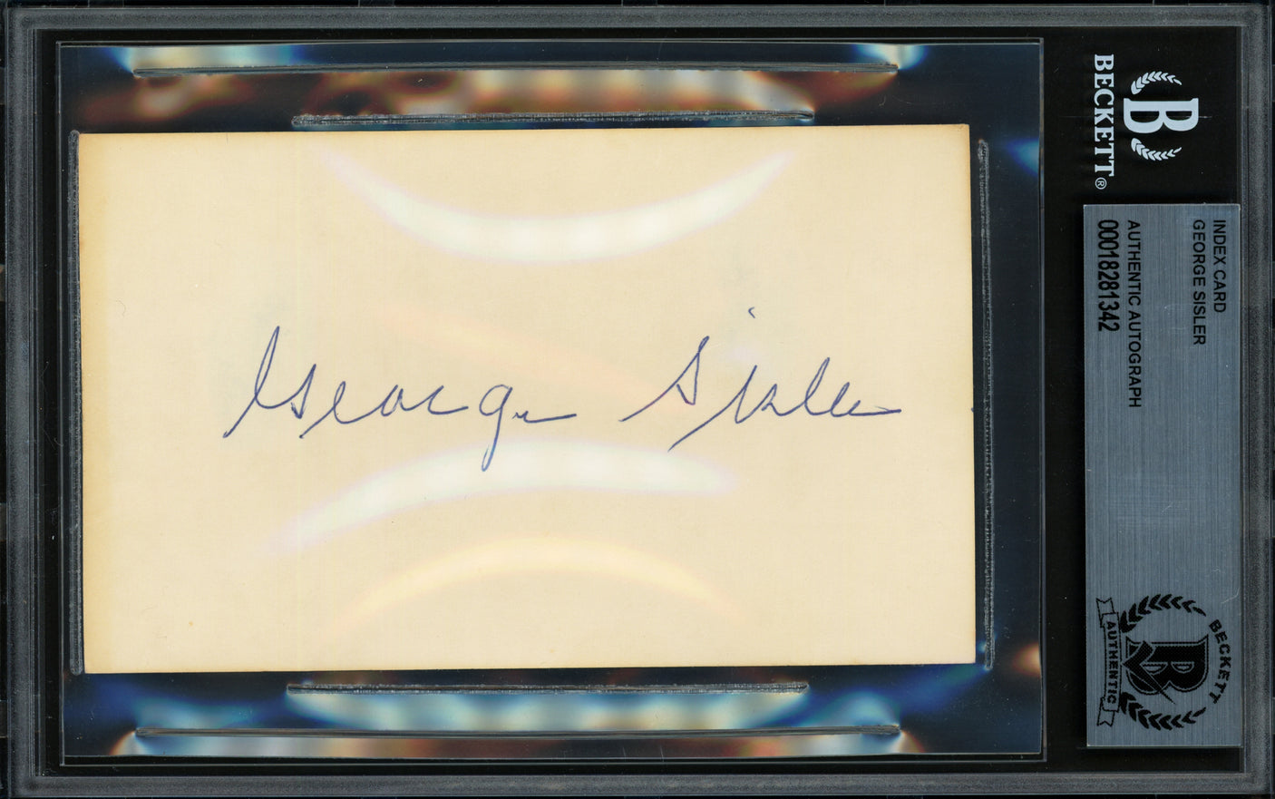 George Sisler Autographed 3x5 Index Card St. Louis Browns Beckett BAS #18281342