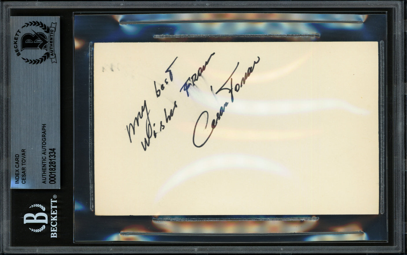 Cesar Tovar Autographed 3x5 Index Card Minnesota Twins Beckett BAS #18281334