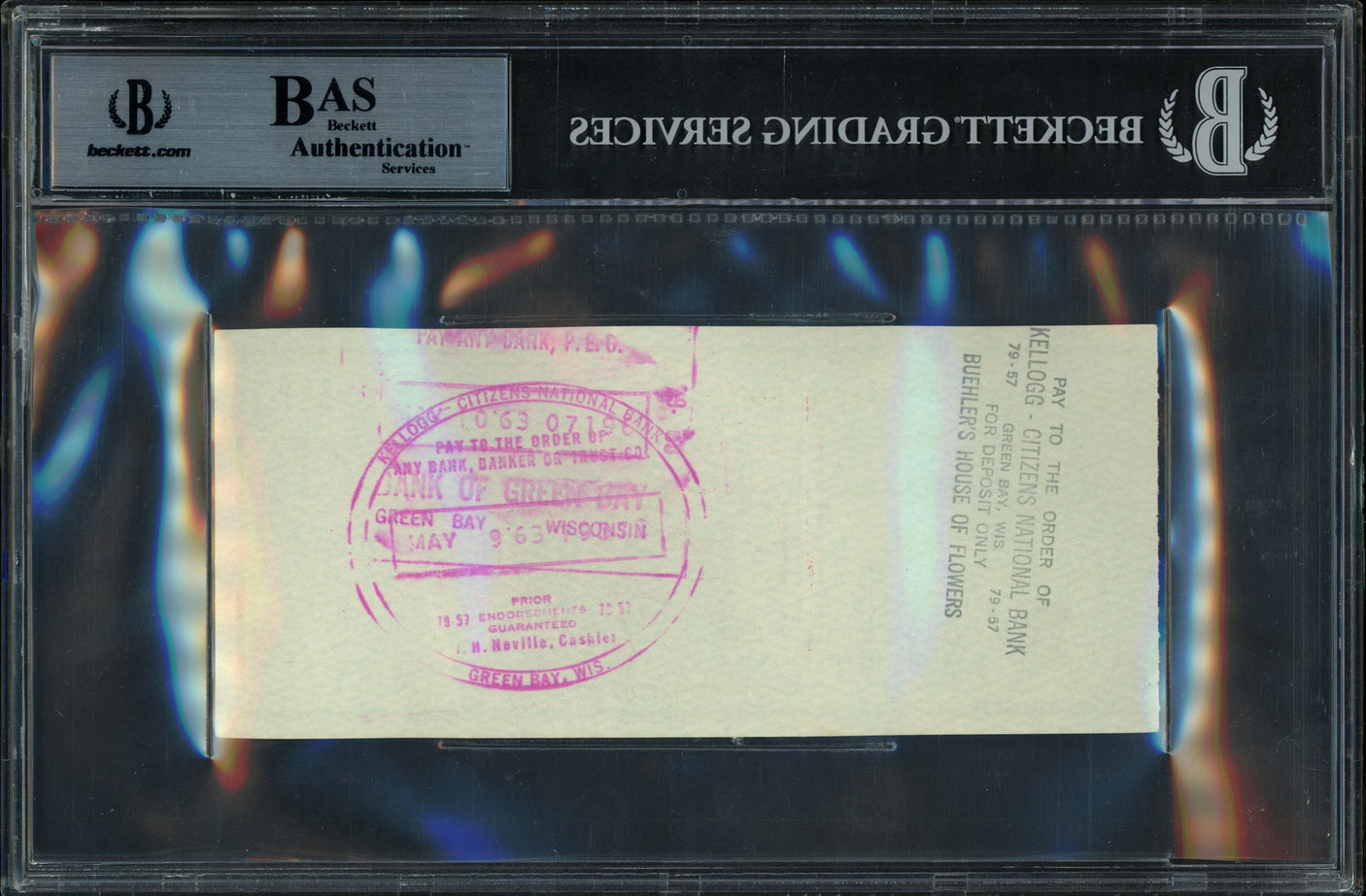 Vince Lombardi Autographed 3x6 Check Green Bay Packers Beckett BAS #10845272