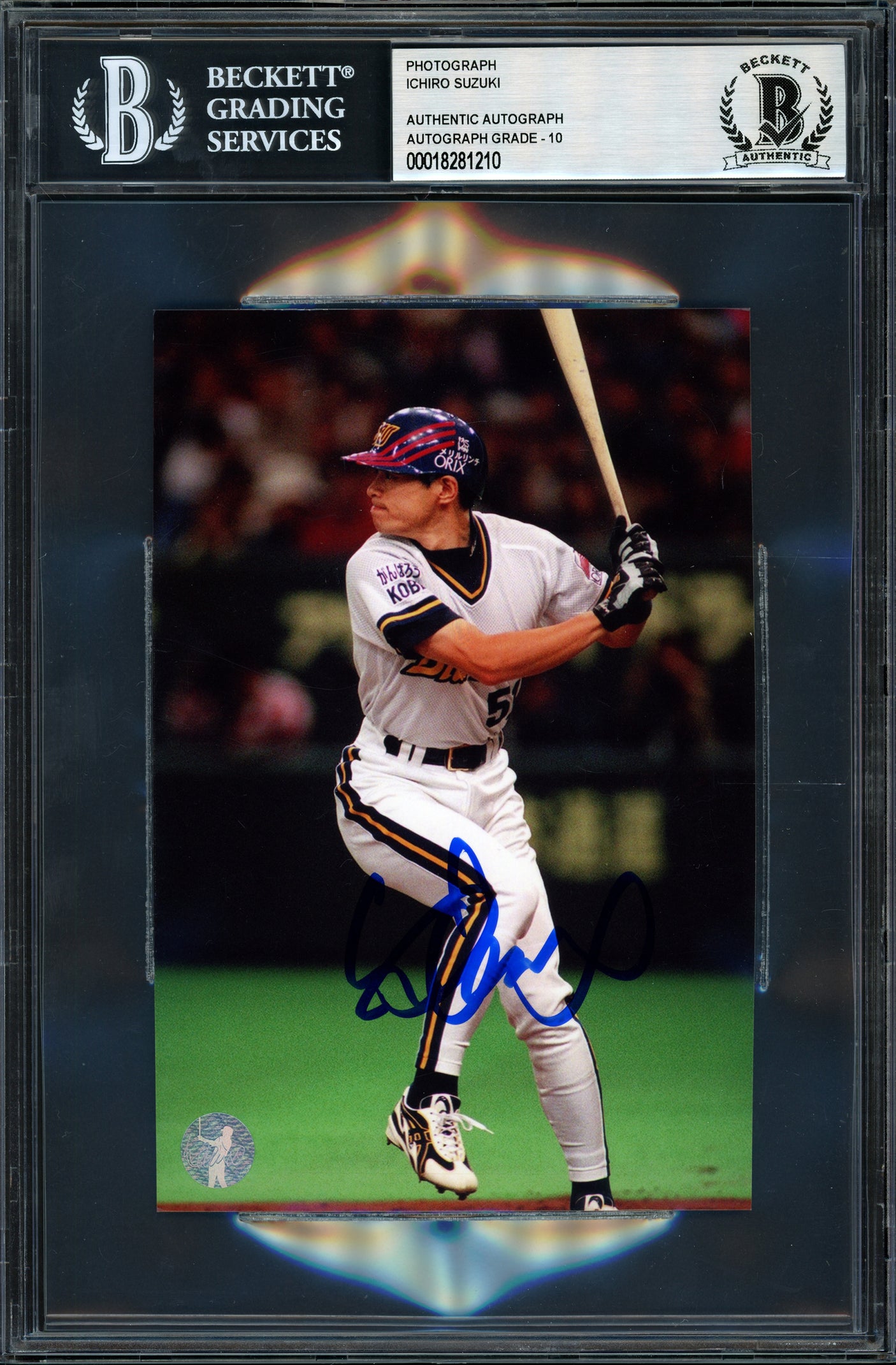 Ichiro Suzuki Autographed 4x6 Photo Orix Blue Wave Auto Grade Gem Mint 10 Beckett BAS #18281210