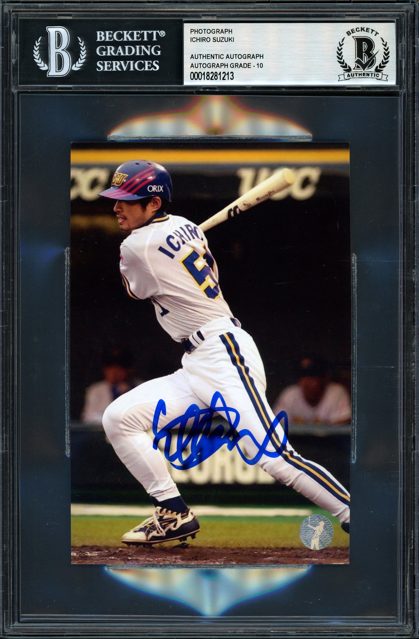 Ichiro Suzuki Autographed 4x6 Photo Orix Blue Wave Auto Grade Gem Mint 10 Beckett BAS #18281213