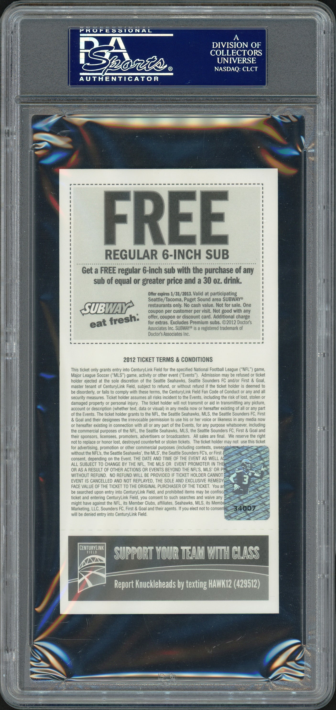 Russell Wilson Autographed Sept. 16th, 2012 1st NFL Win Ticket Seattle Seahawks PSA/DNA #83782624