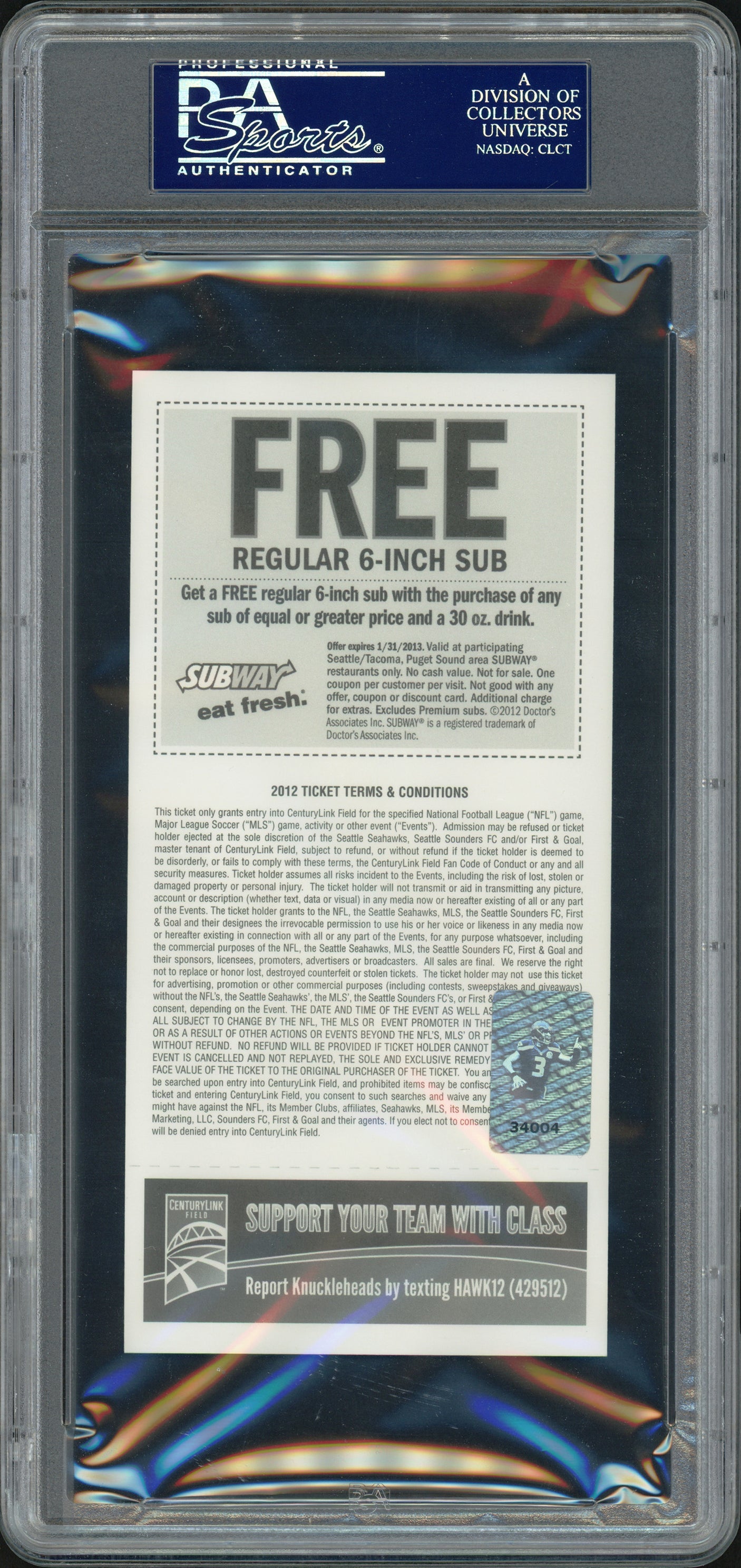 Russell Wilson Autographed Sept. 16th, 2012 1st NFL Win Ticket Seattle Seahawks PSA/DNA #83782627