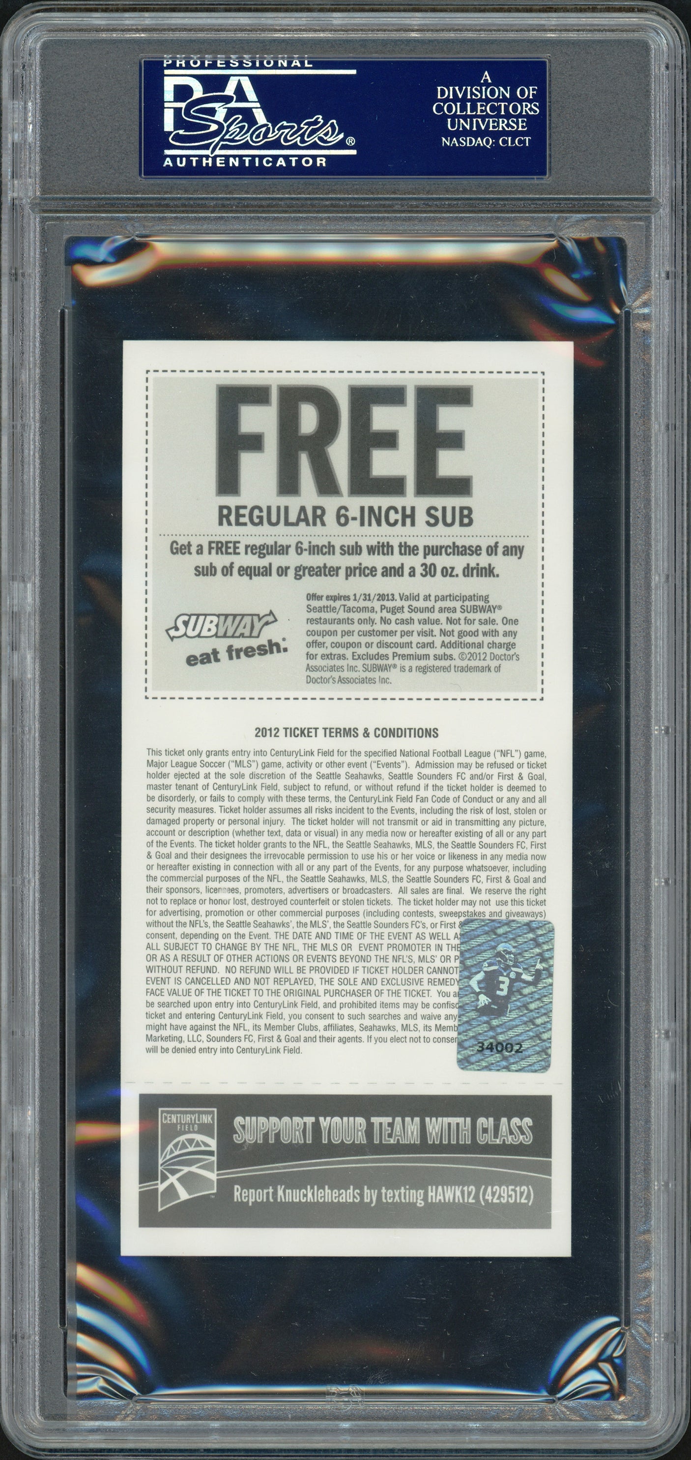 Russell Wilson Autographed Sept. 16th, 2012 1st NFL Win Ticket Seattle Seahawks PSA/DNA #83782629