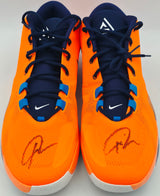 Giannis Antetokounmpo Autographed 2019 Player Exclusive (PE) Promo TTL ORANGE/MID NAVY-PHT BLUE Nike Zoom Freak 1 Shoes Milwaukee Bucks Size 17 (With Box) Beckett BAS Witness #3W396742 & #3W396743