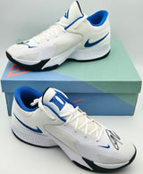 Giannis Antetokounmpo Autographed 2022 Player Exclusive (PE) Promo Duke Blue Devils White & Royal Blue Nike Zoom Freak 4 NCAA Shoes Size 17 Beckett BAS Witness #3W397295 #3W397296