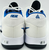 Giannis Antetokounmpo Autographed 2022 Player Exclusive (PE) Promo Duke Blue Devils White & Royal Blue Nike Zoom Freak 4 NCAA Shoes Size 17 Beckett BAS Witness #3W397295 #3W397296