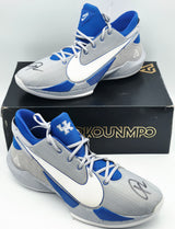 Giannis Antetokounmpo Autographed 2021 Player Exclusive (PE) Promo UNIVERSITY OF KENTUCKY WLF GRY/WHITE Nike Zoom Freak 2 KY MENS SOS Shoes Size 17 (With Box) Beckett BAS Witness #3W396873 & #3W396874
