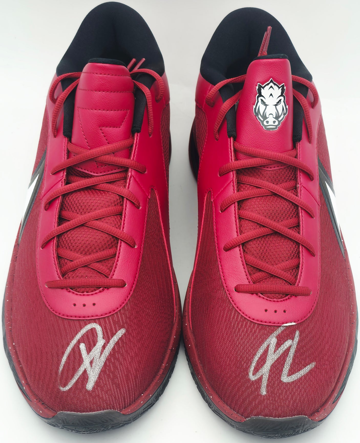 Giannis Antetokounmpo Autographed 2024 Player Exclusive (PE) Promo UNIVERSITY OF ARKANSAS Team Crmsn, White & Black Nike Zoom Freak 6 NCAA P Shoes Size 17 (No Box) Beckett BAS Witness #3W396389 & #3W396390