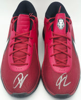 Giannis Antetokounmpo Autographed 2024 Player Exclusive (PE) Promo UNIVERSITY OF ARKANSAS TEAM CRMSN/WHT-BLK Nike Zoom Freak 6 NCAA P Shoes Size 17 (No Box) Beckett BAS Witness #3W396389 & #3W396390