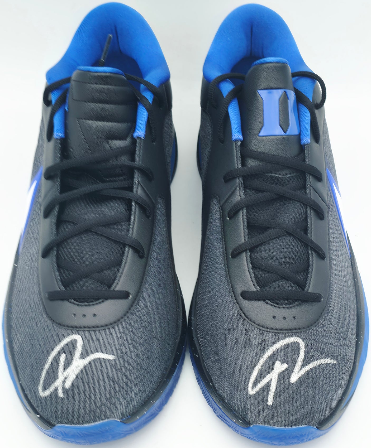 Giannis Antetokounmpo Autographed 2024 Player Exclusive (PE) Promo DUKE BLUE DEVILS BLK/WHT-GAME ROYAL/BLK Nike Zoom Freak 6 NCAA P Shoes Size 17 (No Box) Beckett BAS Witness #3W396446 & #3W396447