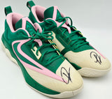 Giannis Antetokounmpo Autographed 2023 Player Exclusive (PE) Promo MLCHT/MLCHT-MD SFT PINK-CCNT ML Nike Immortality 3 Shoes Milwaukee Bucks Size 17 (No Box) Beckett BAS Witness #3W396614 & #3W396615