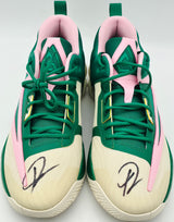 Giannis Antetokounmpo Autographed 2023 Player Exclusive (PE) Promo MLCHT/MLCHT-MD SFT PINK-CCNT ML Nike Immortality 3 Shoes Milwaukee Bucks Size 17 (No Box) Beckett BAS Witness #3W396614 & #3W396615