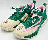 Giannis Antetokounmpo Autographed 2023 Player Exclusive (PE) Promo Multi, Color & Mid Sft Pink Nike Immortality 3 Shoes Milwaukee Bucks Size 17 (No Box) Beckett BAS Witness #3W396614 & #3W396615