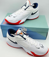Giannis Antetokounmpo Autographed 2022 Player Exclusive (PE) Promo VIRGINIA WHT/NAVY/WHT Nike Zoom Freak 4 NCAA SOS Shoes Size 16 (With Box) Beckett BAS Witness #3W396660 & #3W396661