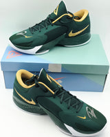 Giannis Antetokounmpo Autographed 2022 Player Exclusive (PE) Promo MICHIGAN STATE Pro Green & Metallic Nike Zoom Freak 4 NCAA SOS Shoes Size 16 (With Box) Beckett BAS Witness #3W396698 & #3W396699
