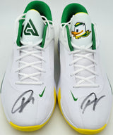 Giannis Antetokounmpo Autographed 2022 Player Exclusive (PE) Promo OREGON WHT/GRN/WHT Nike Zoom Freak 4 NCAA SOS Shoes Size 16 (With Box) Beckett BAS Witness #3W396811 & #3W396812
