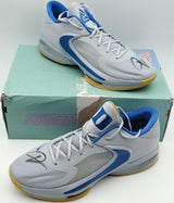 Giannis Antetokounmpo Autographed 2022 Player Exclusive (PE) Promo DUKE BLUE DEVILS WOLF Nike Zoom Freak 4 NCAA SOS Shoes Size 16 (With Box) Beckett BAS Witness #3W399782 & #3W399783