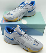 Giannis Antetokounmpo Autographed 2022 Player Exclusive (PE) Promo DUKE BLUE DEVILS WOLF Nike Zoom Freak 4 NCAA SOS Shoes Size 16 (With Box) Beckett BAS Witness #3W399782 & #3W399783