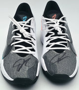 Giannis Antetokounmpo Autographed DENIM/BLK/WHT Nike Zoom Freak 2 Shoes Milwaukee Bucks Size 16 (No Box) Beckett BAS Witness #3W396329 & #3W396330