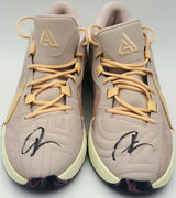 Giannis Antetokounmpo Autographed FOSSIL STONE/ALABASTER/DESERT Nike ZOOM FREAK 5 Shoes Milwaukee Bucks Size 17 (With Box) Beckett BAS Witness #3W396335 & #3W396336