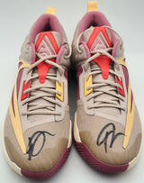 Giannis Antetokounmpo Autographed FOSSIL STONE/ALABASTER/DESERT Nike IMORTALITY 3 Shoes Milwaukee Bucks Size 17 (No Box) Beckett BAS Witness #3W395049 & #3W395050