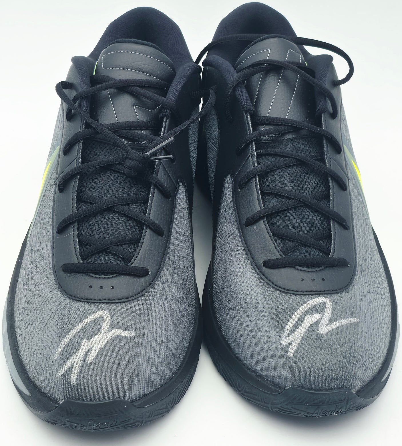 Giannis Antetokounmpo Autographed Black, Cool Grey & Stadium Green Nike Zoom Freak 6 Shoes Milwaukee Bucks Size 17 (With Box) Beckett BAS Witness #3W396369 & #3W396370