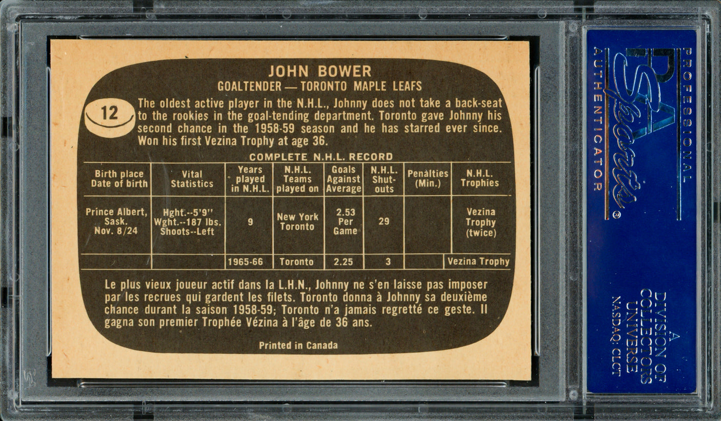 Johnny Bower Autographed 1966 Topps Card #12 Toronto Maple Leafs PSA/DNA #83462276