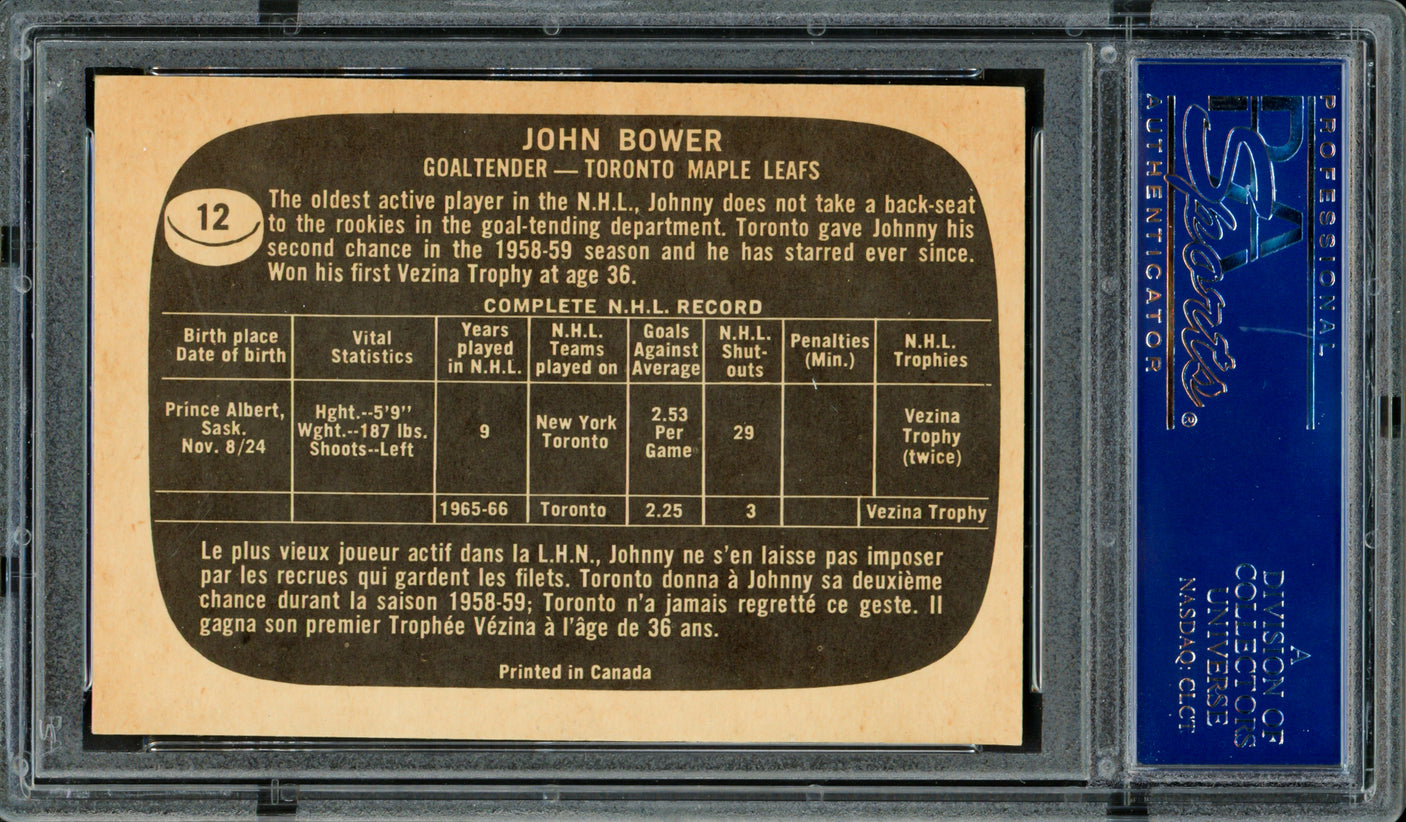 Johnny Bower Autographed 1966 Topps Card #12 Toronto Maple Leafs PSA/DNA #83462281