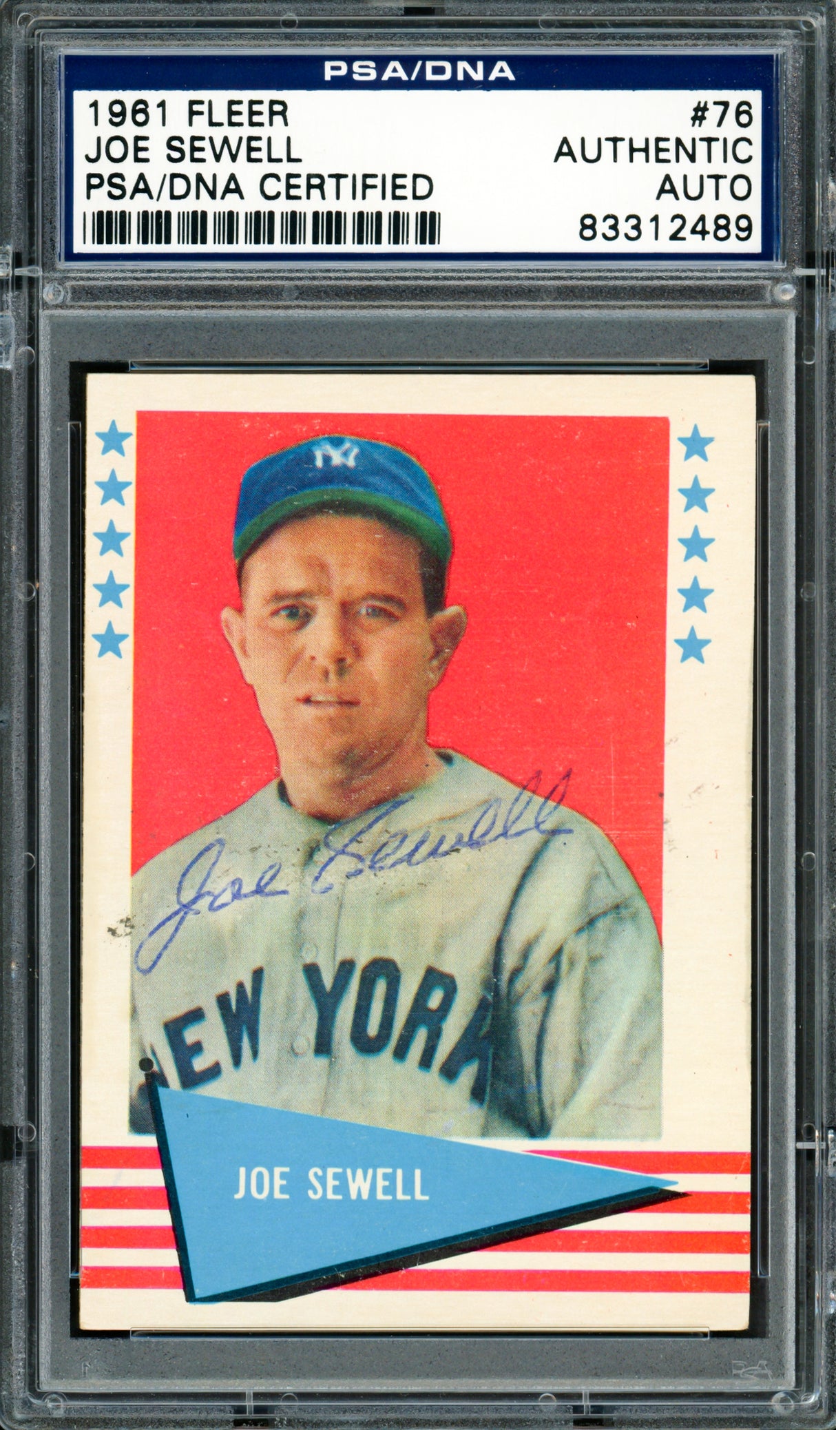 Joe Sewell Autographed 1961 Fleer Card #76 New York Yankees PSA/DNA #83312489