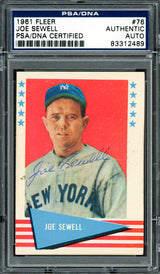 Joe Sewell Autographed 1961 Fleer Card #76 New York Yankees PSA/DNA #83312489