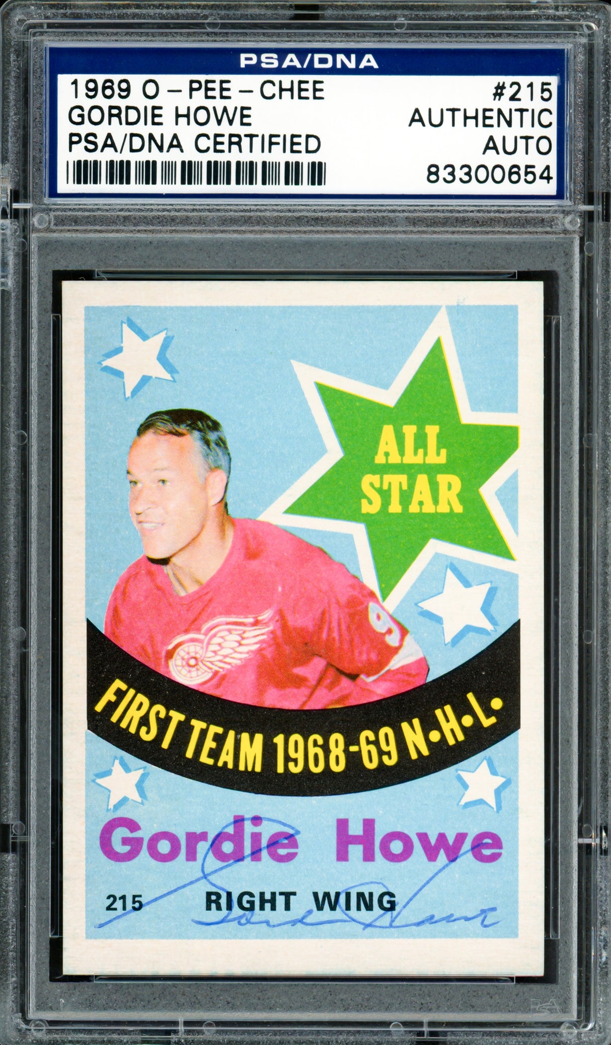 Gordie Howe Autographed 1969-70 O-Pee-Chee Card #215 Detroit Red Wings PSA/DNA #83300654