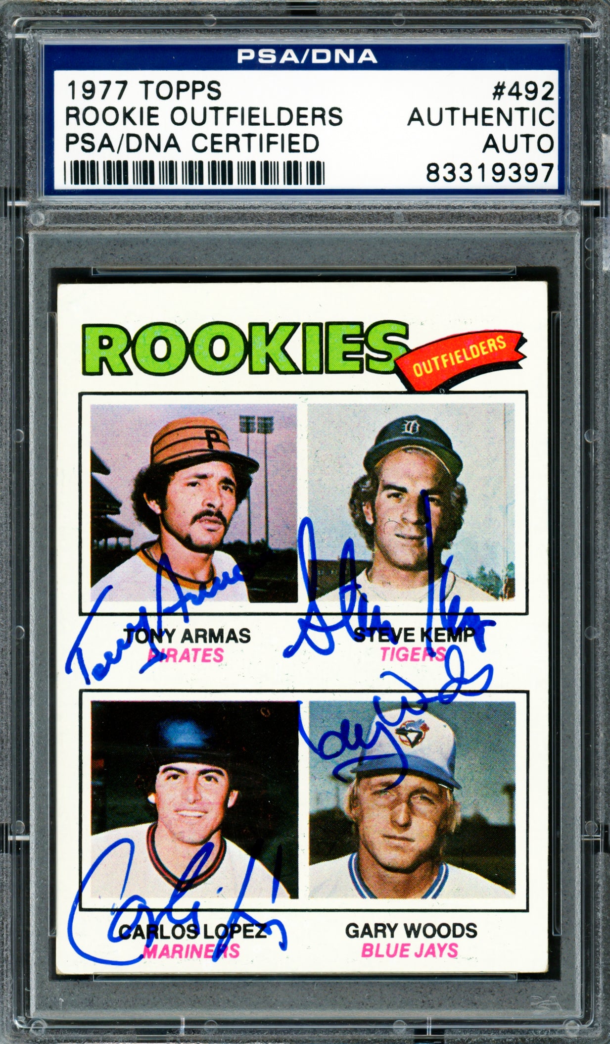 Rookie Outfielders Autographed 1977 Topps Rookie Card #492 (Signed By All 4) PSA/DNA #83319397