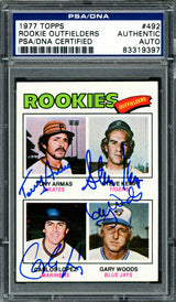 Rookie Outfielders Autographed 1977 Topps Rookie Card #492 (Signed By All 4) PSA/DNA #83319397