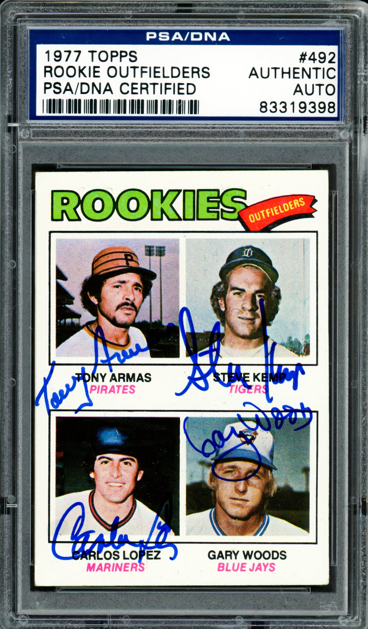 Rookie Outfielders Autographed 1977 Topps Rookie Card #492 (Signed By All 4) PSA/DNA #83319398