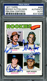 Rookie Outfielders Autographed 1977 Topps Rookie Card #492 (Signed By All 4) PSA/DNA #83319398