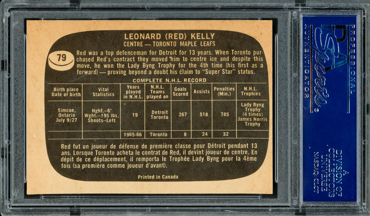 Red Kelly Autographed 1966-67 Topps Card #79 Toronto Maple Leafs PSA/DNA #83462246