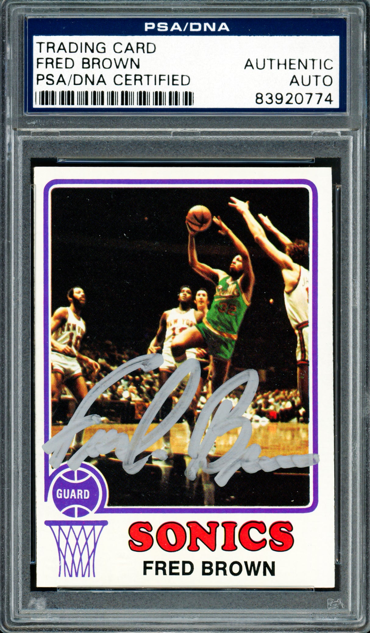 Downtown Fred Brown Autographed 1973-74 Topps Rookie Card #103 Seattle Supersonics PSA/DNA #83920774