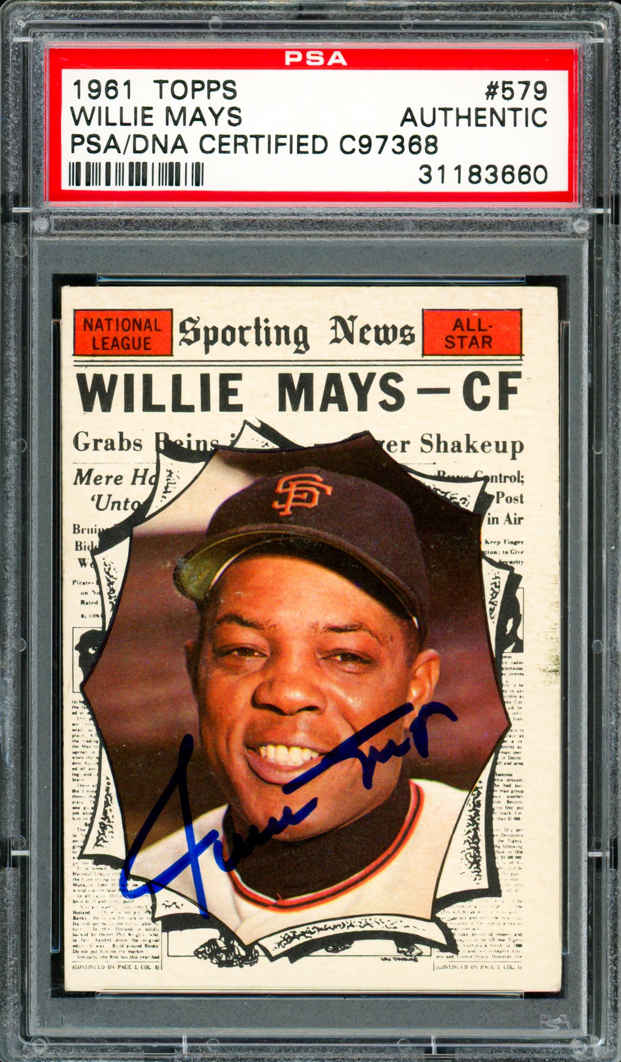 Willie Mays Autographed 1961 Topps Card #579 San Francisco Giants PSA/DNA #31183660