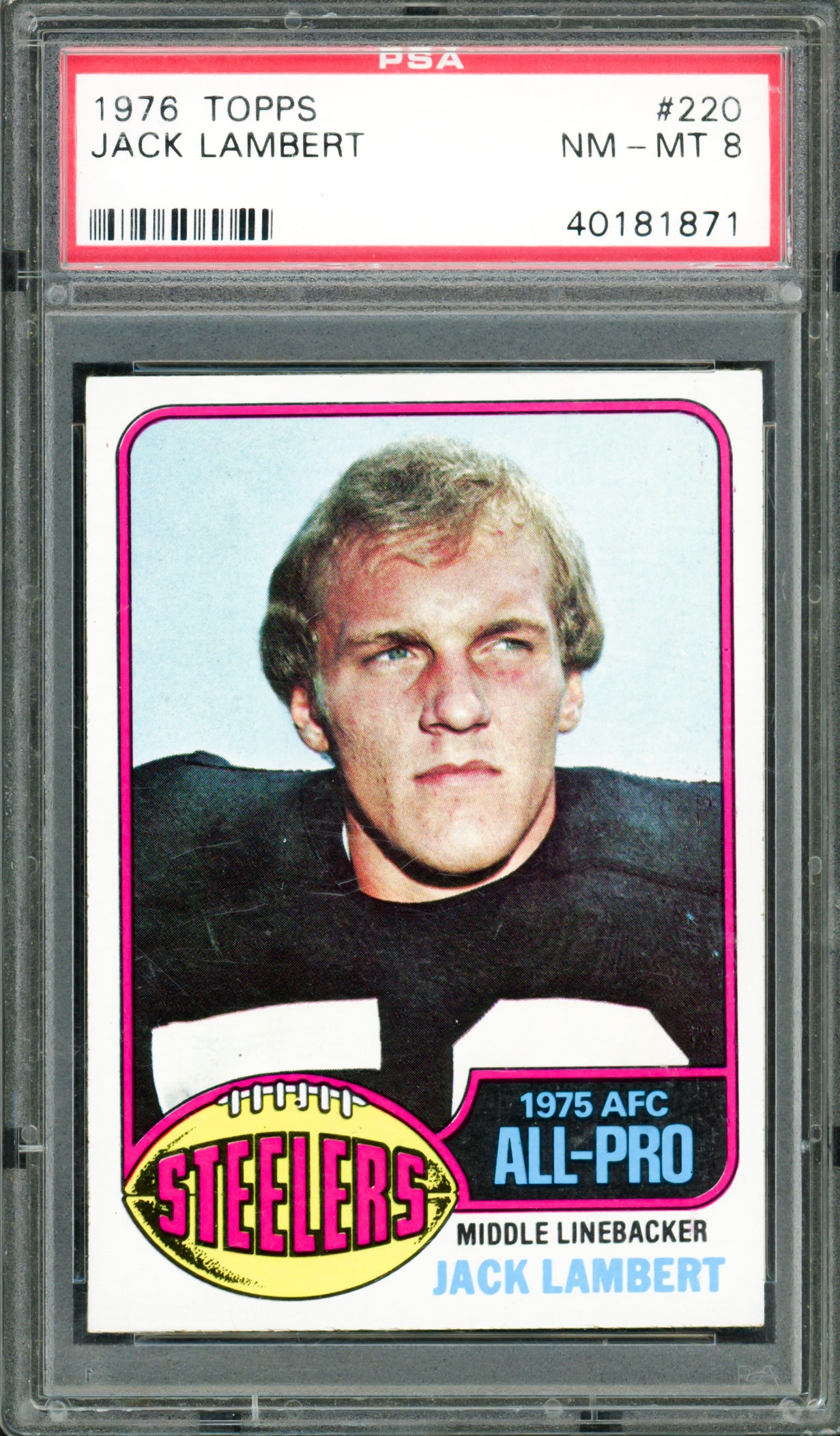 Jack Lambert 1976 Topps Card #220 Pittsburgh Steelers PSA 8 #40181871