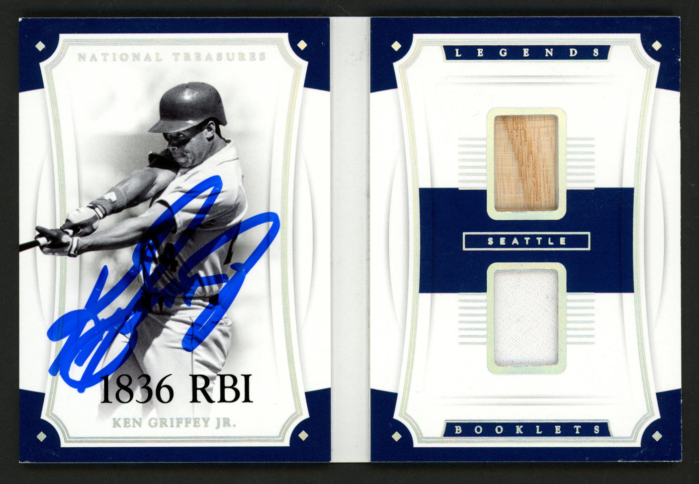 Ken Griffey Jr. Autographed 2017 Panini National Treasures Booklet Card #LBMD-KG2 Game Used Jersey Bat Relic Seattle Mariners #82/99 Beckett BAS Witness #3W342466