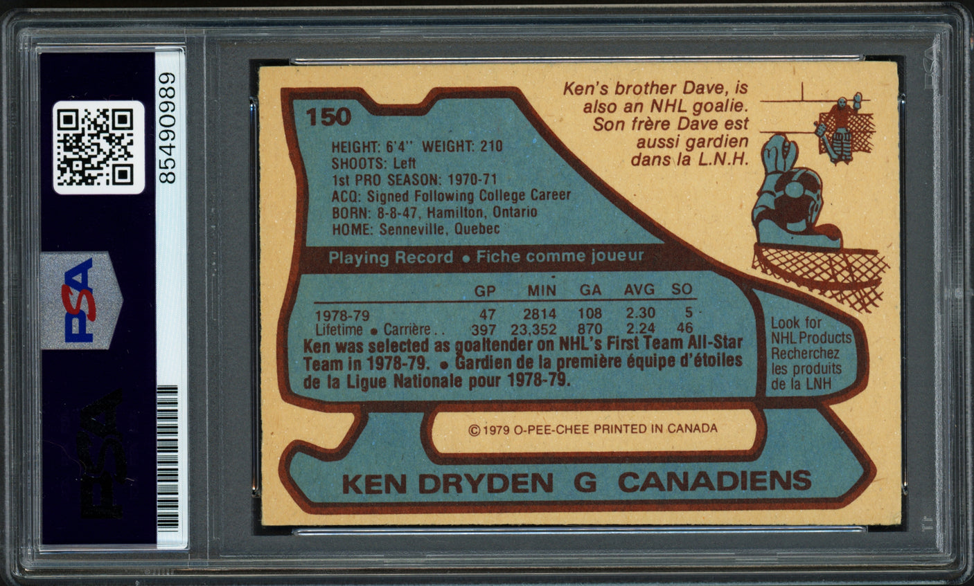 Ken Dryden Autographed 1979-80 O-Pee-Chee Card #150 Montreal Canadiens PSA/DNA #85490989