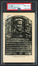 Ty Cobb Autographed Artvue Hall of Fame HOF Plaque Postcard Detroit Tigers Auto Grade Near Mint/Mint 8 PSA/DNA #84100742