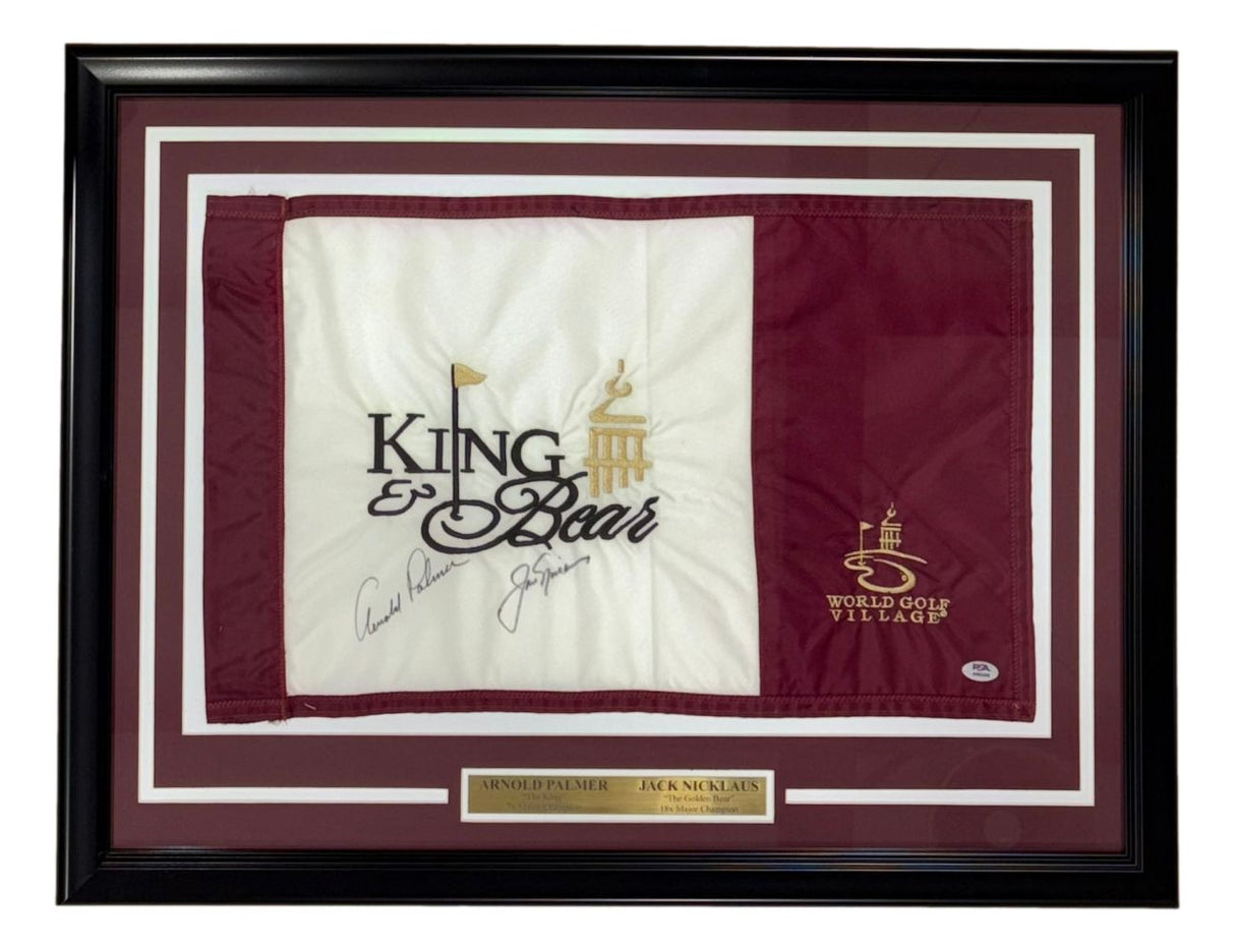 Arnold Palmer Jack Nicklaus Signed Framed King & Bear Golf Flag PSA/DNA LOA