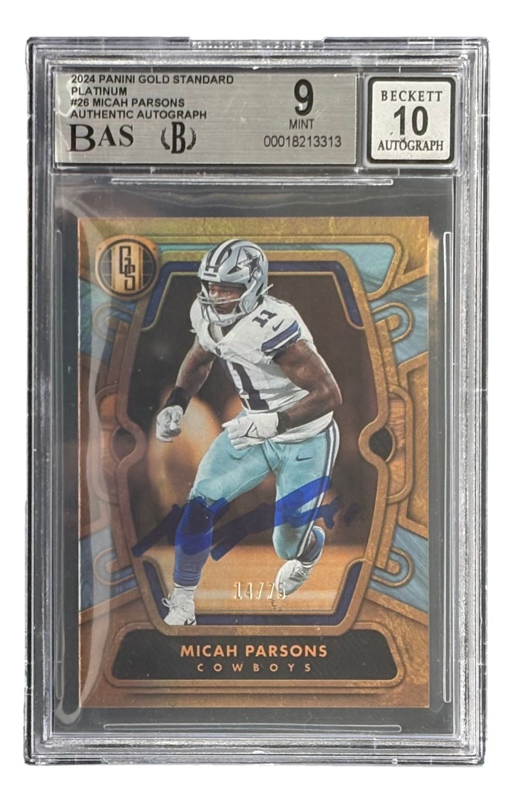 Micah Parsons Signed 2021 Gold Standard #26 Cowboys Rookie Card BAS 9 Auto 10