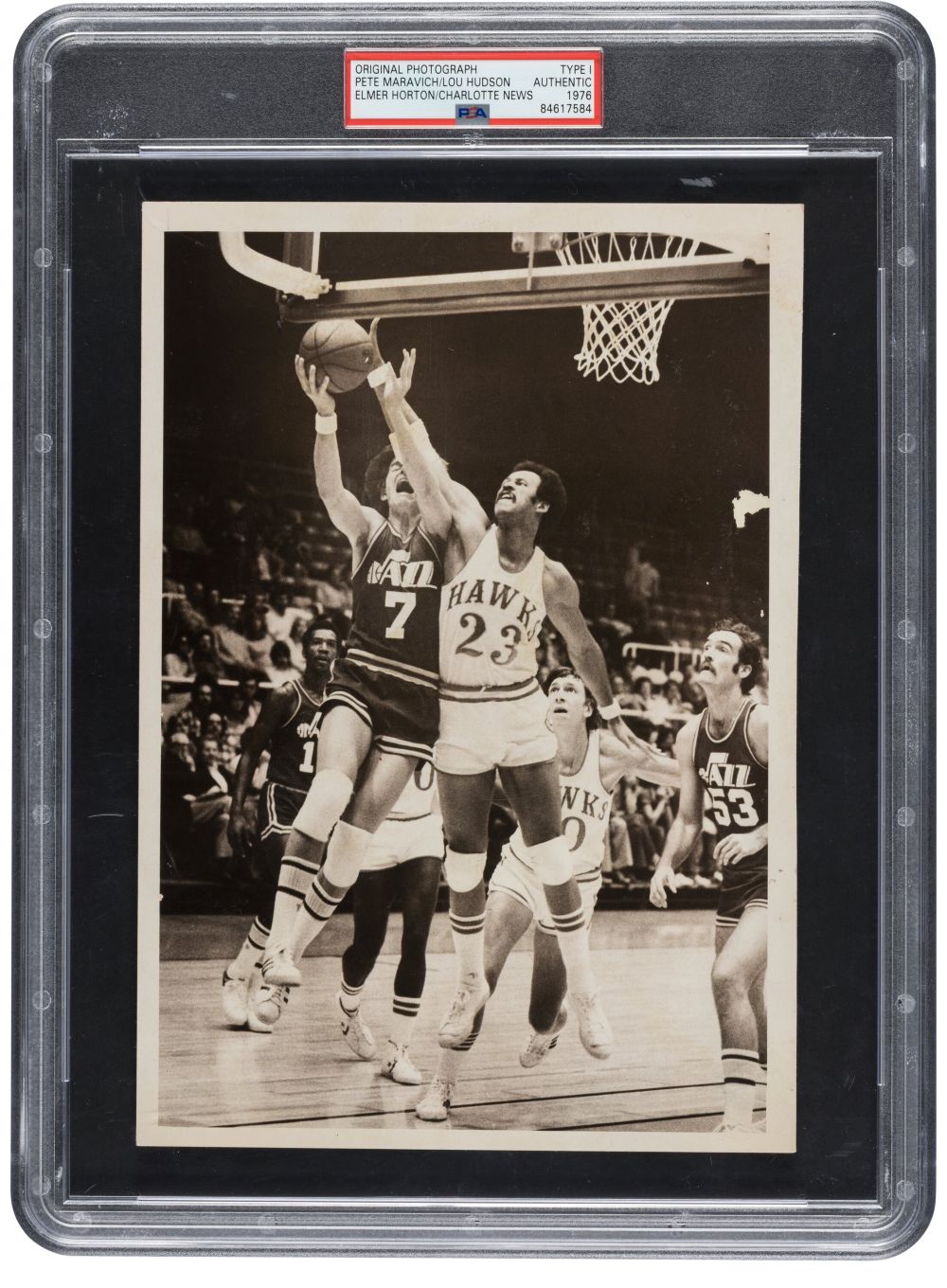 Pistol Pete Maravich Jazz Original 1976 Charlotte News Type 1 Photo PSA