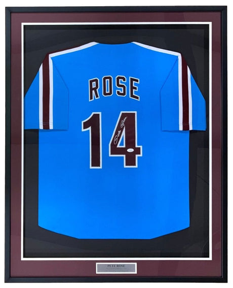 Pete Rose Philadelphia Signed Framed Blue Baseball Jersey JSA Hologram - Sports Integrity