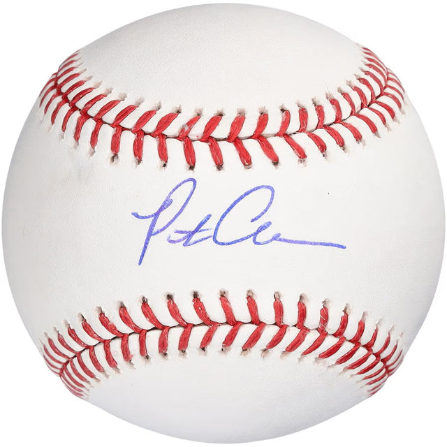 The Pete Alonso Baltimore Orioles Signed Official MLB Baseball by Sports Integrity features a blue signature on its white surface with red stitching.