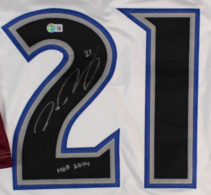 Peter Forsberg Colorado Signed White Hockey Jersey HOF 14 BAS